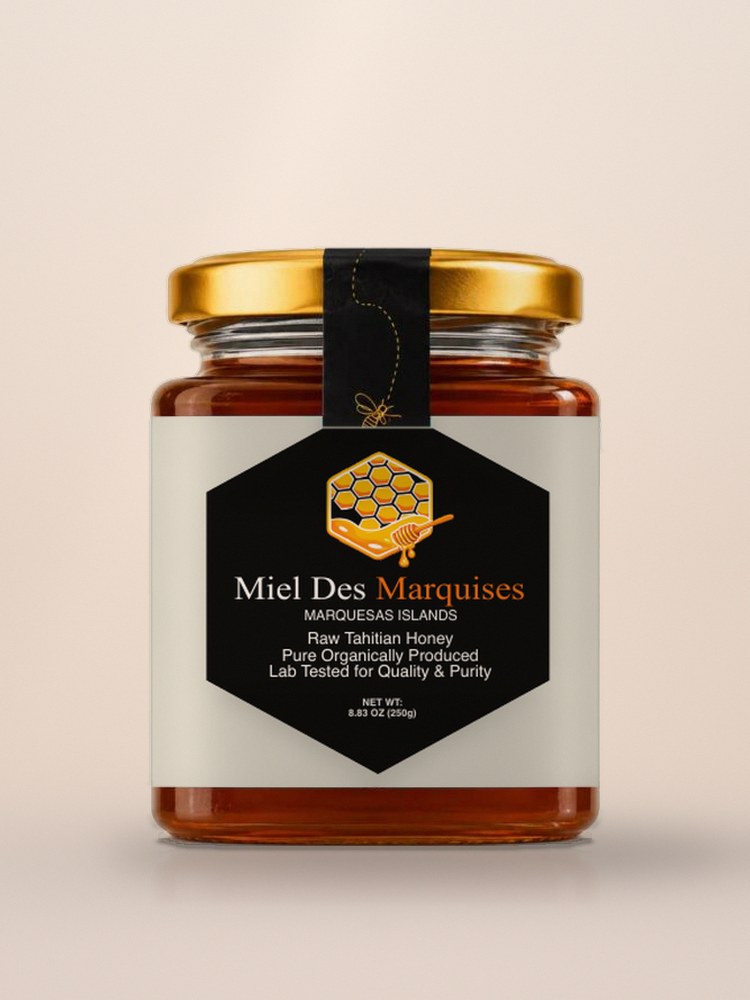Miel des Marquises — raw wild millefiori honey from Hiva Oa, Marquesas Islands, 8.83 oz (250 g) glass jar