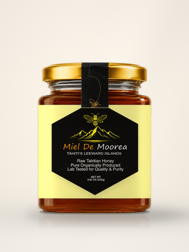 Miel de Moorea — light raw mountain-flower honey from Moorea, 8.83 oz (250 g) glass jar